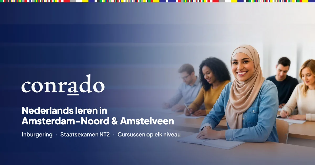 Merkbeeld van de Conrado-site: Nederlands leren in Amsterdam-Noord en Amstelveen